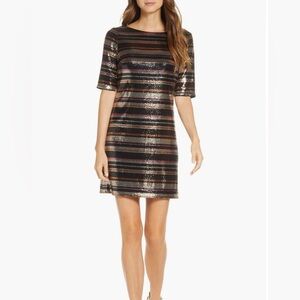 1901 Sequin Multi Strip Shift Dress